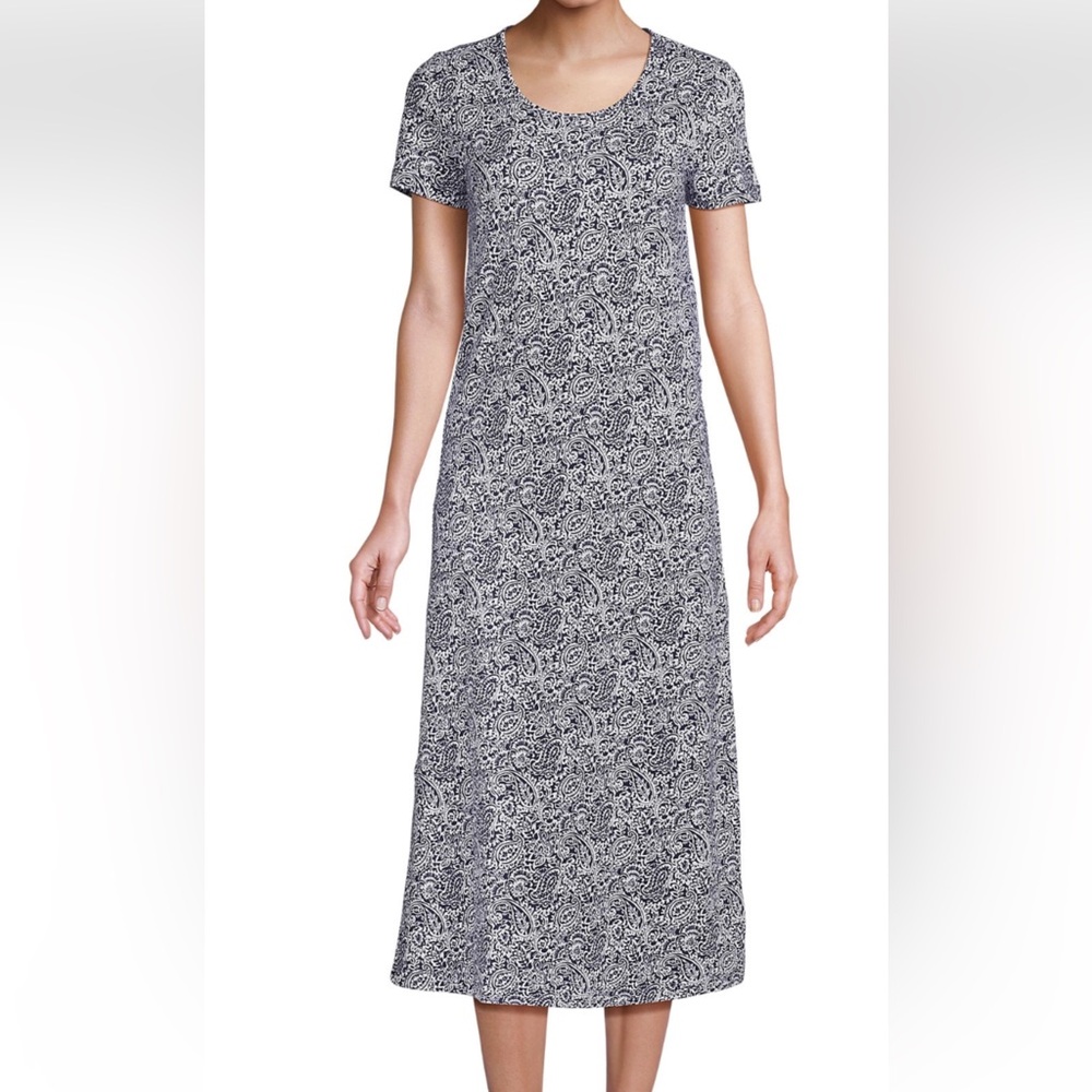 Peruvian Connection L NWOT Cotton
Paisley Maxi Dress T-Shirt
Sleeve Black Gray